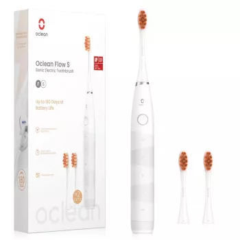 OCLEAN Flow S Cepillo de Dientes Eléctrico Sónico Blanco, 38.000 VPM, 5 Modos, USB-C, IPX7, Batería de 180 Días