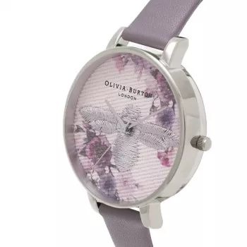 Olivia Burton Enchanted Garden reloj de mujer OB16EM05 - 38 mm caja de acero inoxidable en tono oro rosa, esfera blanca floral, correa de piel gris visón