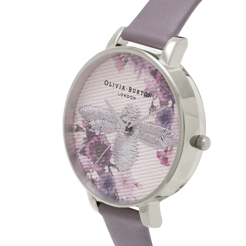 Olivia Burton Enchanted Garden reloj de mujer OB16EM05 - 38 mm caja de acero inoxidable en tono oro rosa, esfera blanca floral, correa de piel gris visón