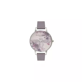 Olivia Burton Enchanted Garden reloj de mujer OB16EM05 - 38 mm caja de acero inoxidable en tono oro rosa, esfera blanca floral, correa de piel gris visón