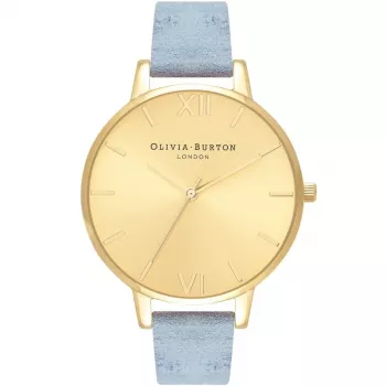 Olivia Burton reloj de mujer con esfera grande OB16BD111 – 38 mm caja de acero inoxidable en tono oro rosa, correa de piel gris
