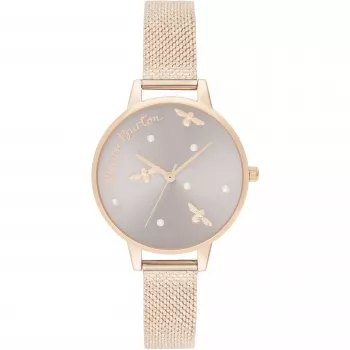OLIVIA BURTON reloj de mujer analógico de cuarzo Celestial OB16PQ04 – 34 mm caja de acero inoxidable en tono oro rosa, correa de piel gris