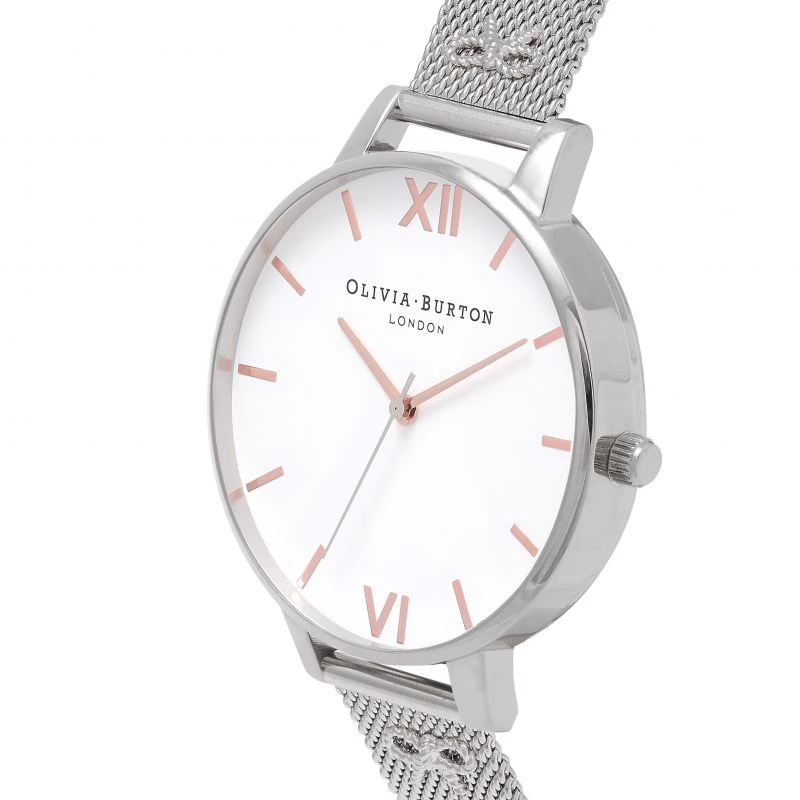 Olivia Burton reloj de mujer Enchanted Garden OB16ES10 - 38mm caja de acero inoxidable en tono oro rosa, esfera blanca floral, correa de piel gris