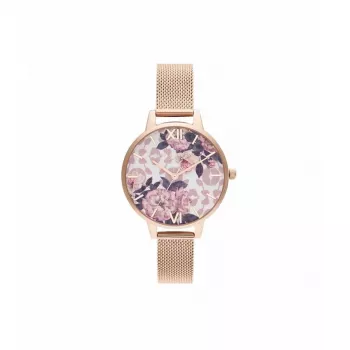 Olivia Burton reloj para mujer Lucky Bee OB16LP01 - caja de oro rosa de 34mm, esfera blanca, correa de piel gris