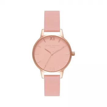 Olivia Burton reloj para mujer Midi Dial OB16MD77 - caja de acero inoxidable con recubrimiento PVD en oro rosa de 30mm, correa de piel gris, esfera gris