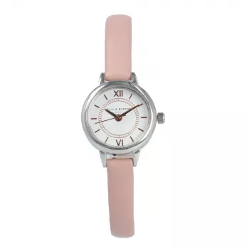 OLIVIA BURTON reloj de mujer Mini Dial OB16MC59 - caja de acero inoxidable color oro rosa, esfera blanca, correa de piel gris, 23 mm