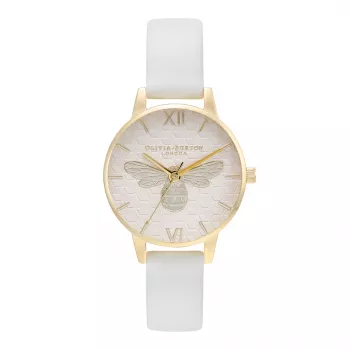 Olivia Burton Reloj mujer OB16FB24 - 30mm esfera blanca floral, correa de piel color rosa