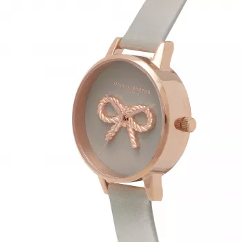 Olivia Burton Reloj de mujer OB16VB04 acero inoxidable oro rosa con esfera blanca y correa de piel vegana gris