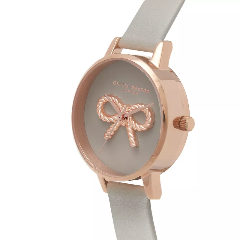 Olivia Burton reloj de mujer OB16VB04 acero inoxidable oro rosa con esfera blanca y correa de piel vegana gris