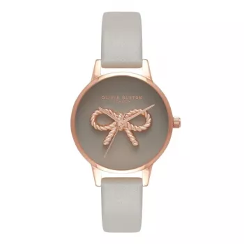 Olivia Burton Reloj de mujer OB16VB04 acero inoxidable oro rosa con esfera blanca y correa de piel vegana gris