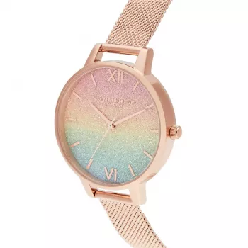 OLIVIA BURTON Reloj para mujer Rainbow Bee OB16RB18 - 34mm caja de acero inoxidable, correa de piel gris, esfera blanca con motivo de abeja arcoíris, movimiento de cuarzo