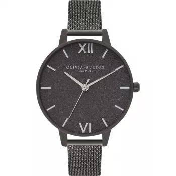 Olivia Burton reloj de mujer de cuarzo Sparkle Bee OB16GD49 - 34mm, esfera blanca, correa de piel gris