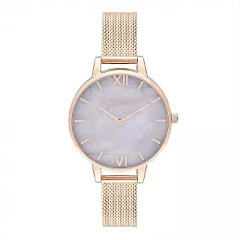 Reloj de mujer Olivia Burton Sparkle Bee OB16SP16 - 34mm esfera plateada correa de piel gris