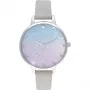 Olivia Burton reloj de mujer Sparkle Floral OB16US49 – 34 mm caja de acero inoxidable en tono oro rosa, correa de piel gris, esfera blanca floral