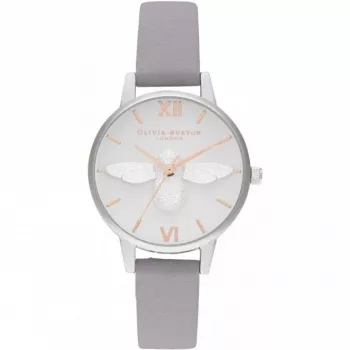OLIVIA BURTON Reloj de mujer OB16AM163 - 30mm Caja de acero inoxidable, esfera blanca, correa de piel gris