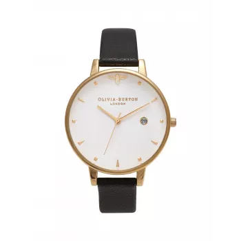 Reloj de mujer Olivia Burton OB16AM86 38 mm caja de acero inoxidable chapado en oro rosa correa de piel gris