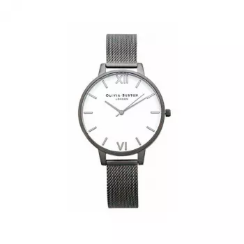 Olivia Burton reloj de mujer OB16BDW06 38mm – esfera blanca floral, correa de piel gris