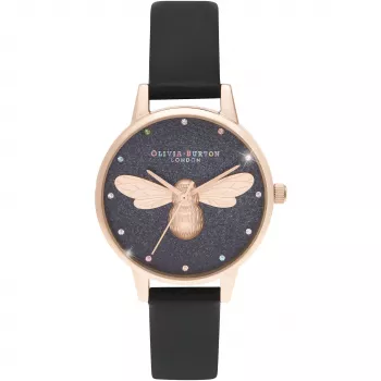 Olivia Burton Reloj de mujer OB16FB13 (30 mm) - Oro rosa, piel gris, esfera floral