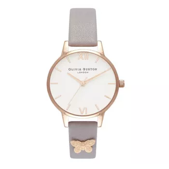 Olivia Burton Reloj de mujer OB16MDW39 30 mm acero inoxidable piel gris