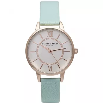 Olivia Burton reloj de mujer Wishing Watch OB15WD47 - 34 mm caja de acero inoxidable en tono oro rosa, esfera blanca con colgante de abeja, correa de piel gris