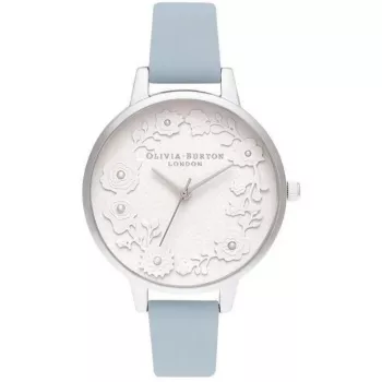 OLIVIA BURTON reloj de mujer Wishing Watch OB16AR04 – 34mm caja de acero inoxidable, correa de piel gris, esfera blanca/plateada con motivo celestial