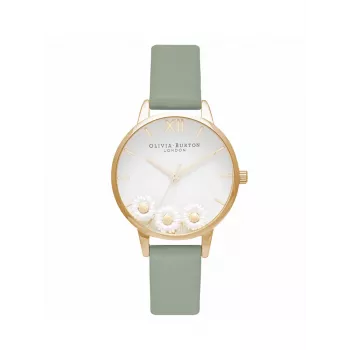 Olivia Burton Reloj de mujer Wishing Watch OB16CH17 - Caja de acero inoxidable oro rosa 30 mm, correa de piel gris, esfera de nácar blanca con motivo de abejas y flores