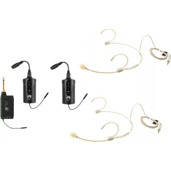 OMNITRONIC Set FAS TWO sistema de micrófono inalámbrico UHF de doble canal con 2 transmisores de petaca y micrófonos de diadema (660-690 MHz) 20000971