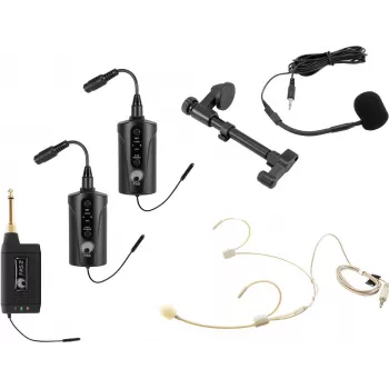 OMNITRONIC Set FAS TWO sistema inalámbrico UHF de doble canal con 2 transmisores de petaca, auricular y micrófono para guitarra acústica (660-690 MHz) 20000973