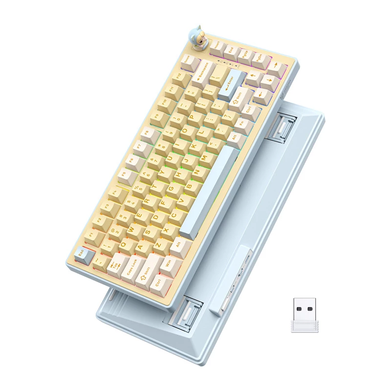 ONIKUMA MT707 teclado gaming (amarillo) - mecánico, interruptores Outemu Blue, retroiluminación RGB, tamaño completo, USB con cable