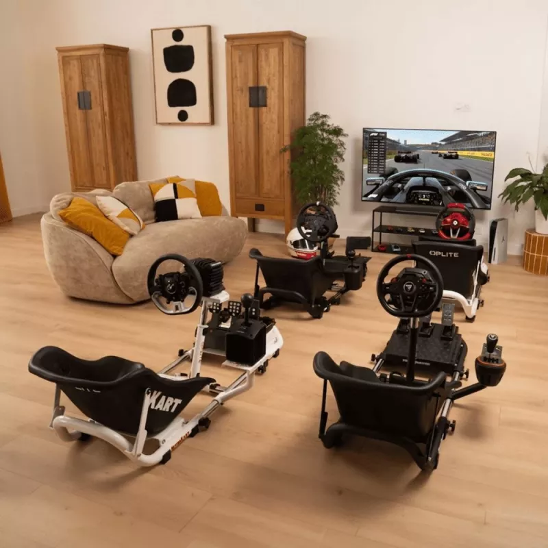 Cockpit de carreras Oplite 104317 NitroKart V2 – Estructura de acero negra para sim racing con asiento de cubo ajustable