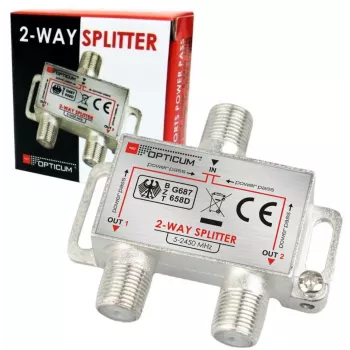 OPTICUM ANT0041 distribuidor de señal de TV por satélite y terrestre de 2 vías, 5-2400 MHz, tipo F, paso DC