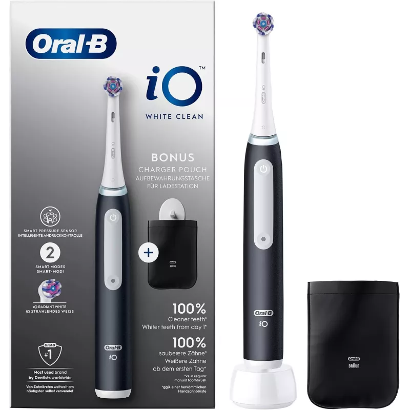 Oral-B iO White Clean cepillo de dientes eléctrico, negro/blanco con estuche de viaje