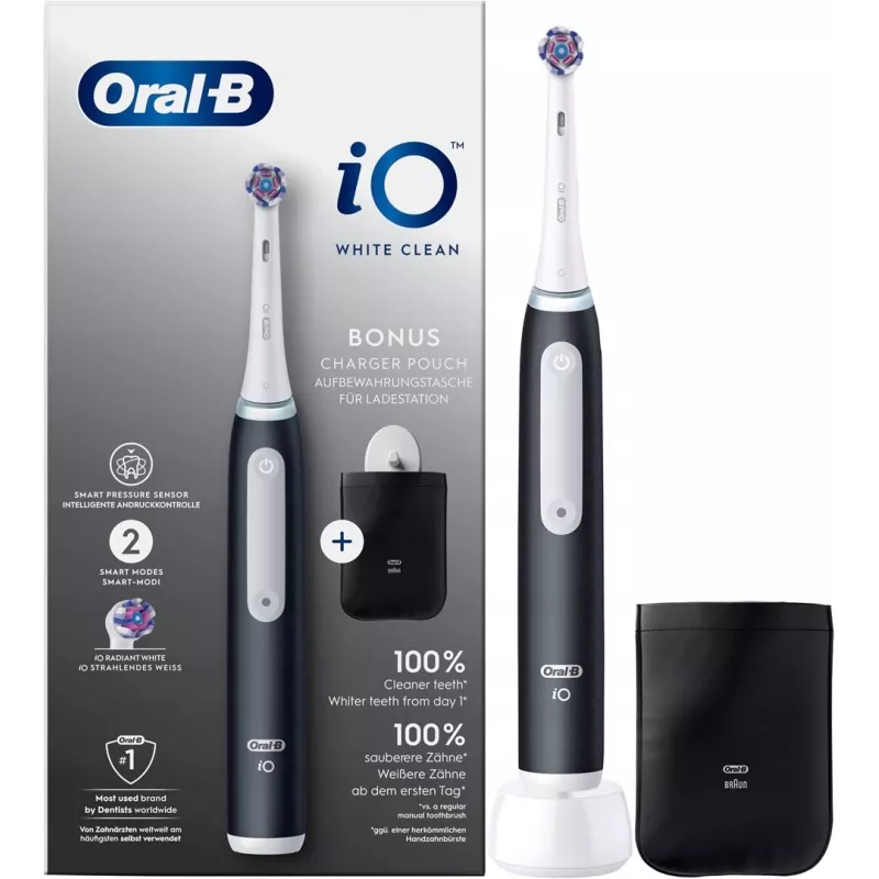 Oral-B iO White Clean cepillo de dientes eléctrico, negro/blanco con estuche de viaje