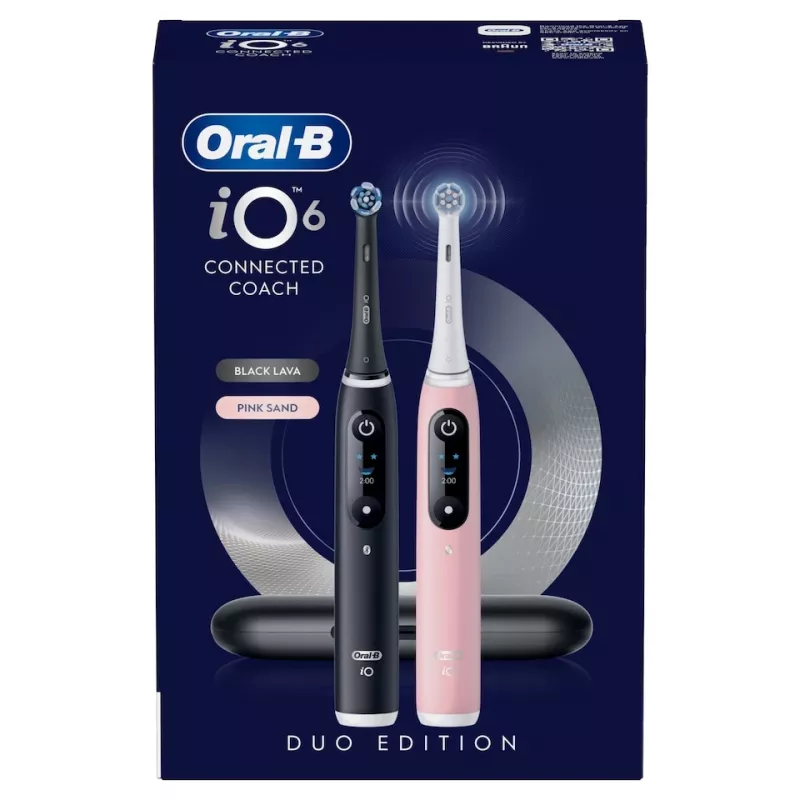 Oral-B iO Series 6 Duo Pack Cepillos de dientes eléctricos, Black Lava / Pink Sand