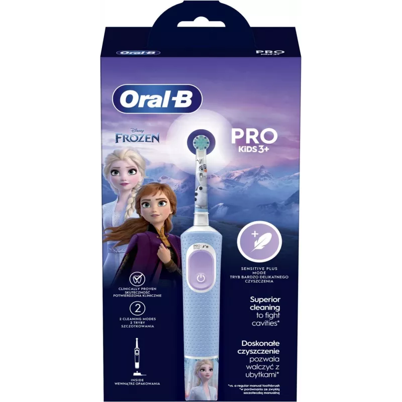 Oral-B Vitality PRO Kids Frozen cepillo de dientes eléctrico para niños, recargable, 2 modos, 1 cabezal de cepillo, azul