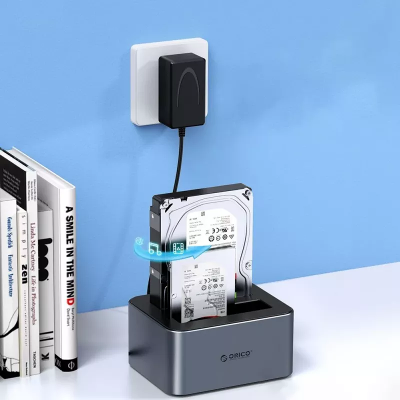 ORICO 6626C3-C-V1 Estación de acoplamiento de 2 bahías con función de clonación offline para HDD/SSD SATA de 2,5 pulgadas/3,5 pulgadas - Gris