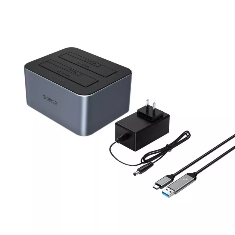 ORICO 6626C3-C-V1 Estación de acoplamiento de 2 bahías con función de clonación offline para HDD/SSD SATA de 2,5 pulgadas/3,5 pulgadas - Gris