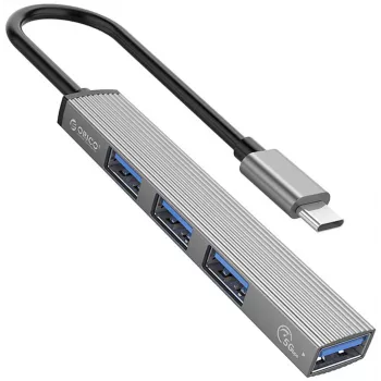 ORICO AH-13-GY-EP-HW hub USB-C con USB-A 3.0 de 5Gbps y 3x USB-A 2.0, aluminio, plateado