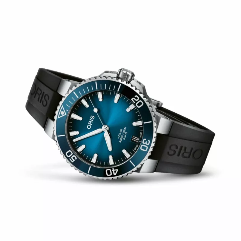 ORIS reloj de buceo para hombre 41350742274FC 41.50mm automático esfera azul correa de caucho azul