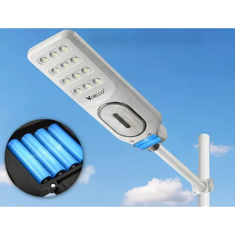 ORLLO Farola solar LED 400W con panel de 28W, sensor de movimiento y mando a distancia, 2713LM, 6500K