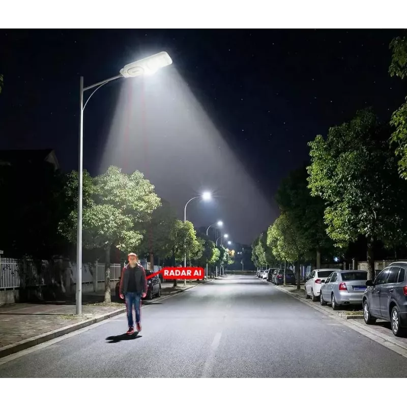 ORLLO Farola solar LED 400W con panel de 28W, sensor de movimiento y mando a distancia, 2713LM, 6500K