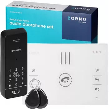 ORNO OR-DOM-BA-933/W Kit de portero electrónico de audio, 1 familia, 2 hilos, Auricular interior blanco, Unidad exterior plateada