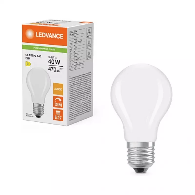 OSRAM LED Classic A 40 Filament DIM P 3.4W 827 Mate Lámpara LED regulable