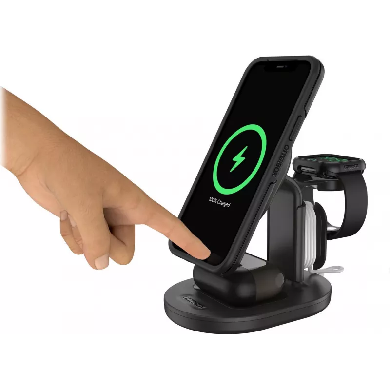 OtterBox estación de carga inalámbrica MagSafe 3 en 1 – Radiant Night (negro) – 7,5W iPhone, AirPods, Apple Watch