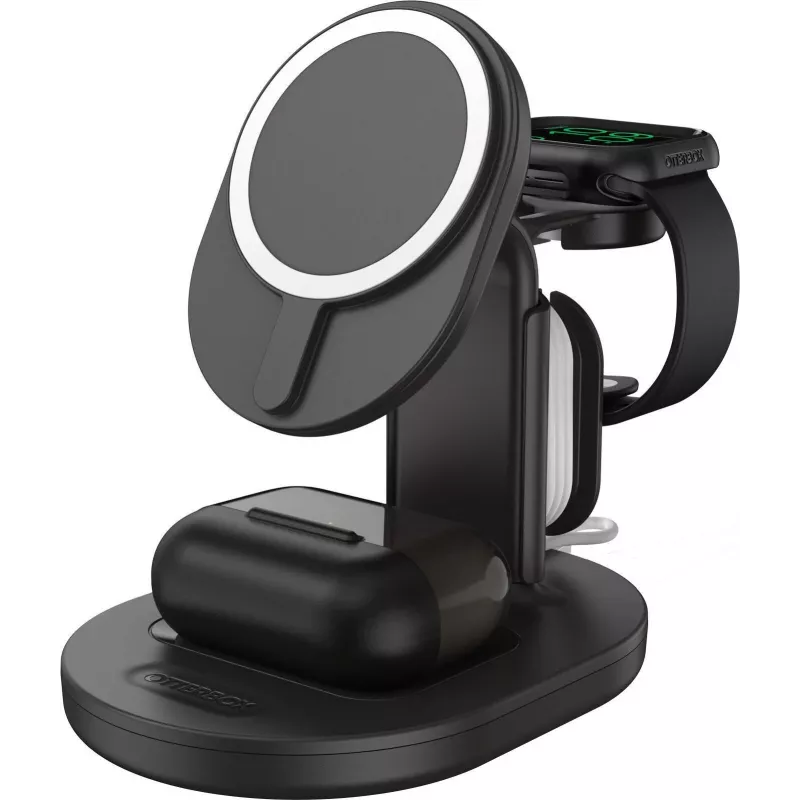 OtterBox estación de carga inalámbrica MagSafe 3 en 1 – Radiant Night (negro) – 7,5W iPhone, AirPods, Apple Watch