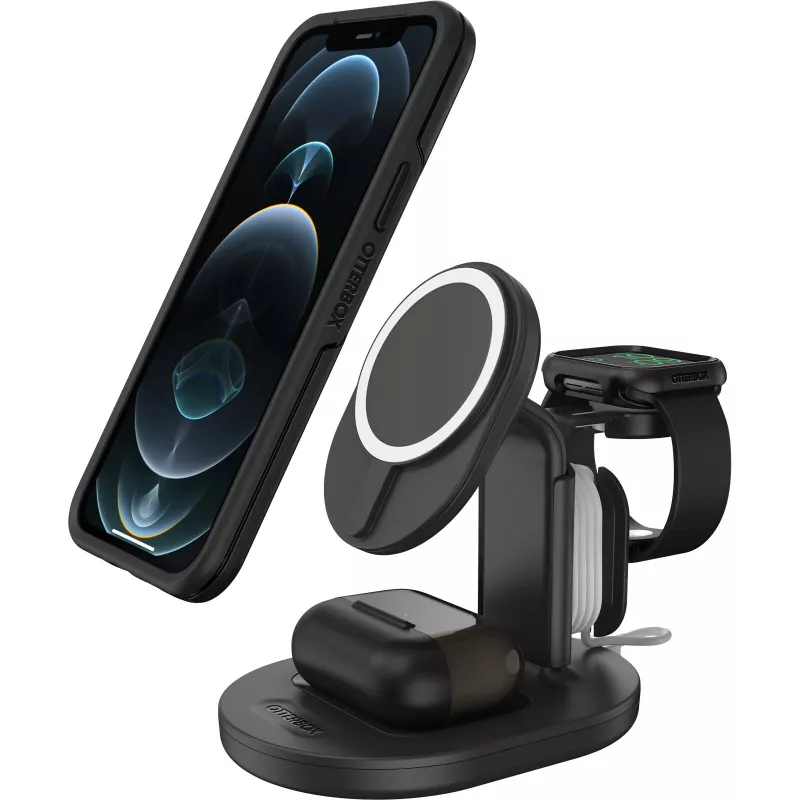 OtterBox estación de carga inalámbrica MagSafe 3 en 1 – Radiant Night (negro) – 7,5W iPhone, AirPods, Apple Watch