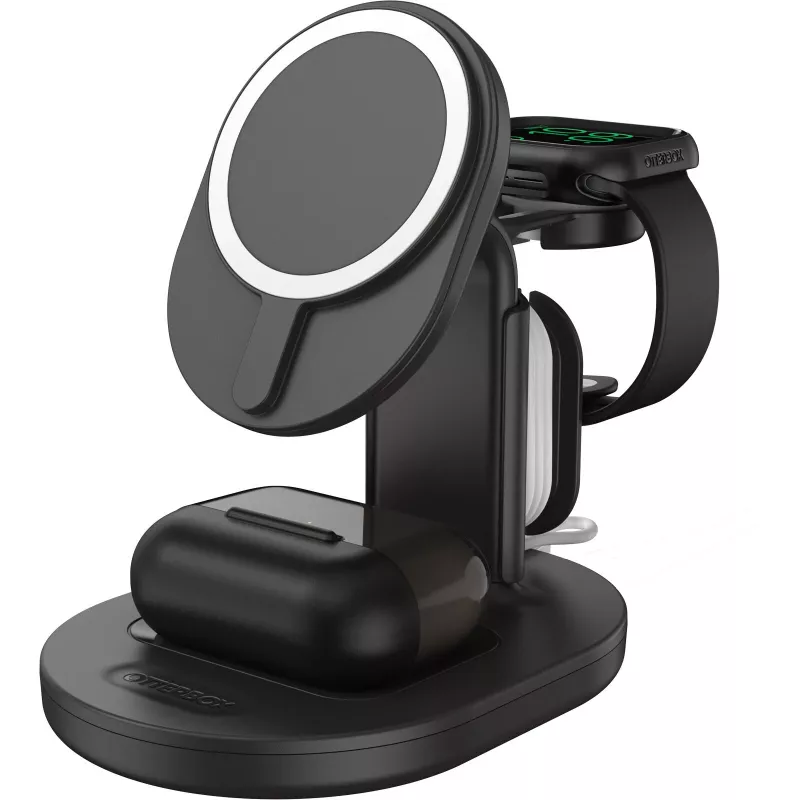 OtterBox estación de carga inalámbrica MagSafe 3 en 1 – Radiant Night (negro) – 7,5W iPhone, AirPods, Apple Watch