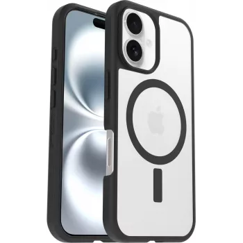 OtterBox React Series Funda MagSafe para iPhone 16 - Black Crystal (Transparente/Negro)