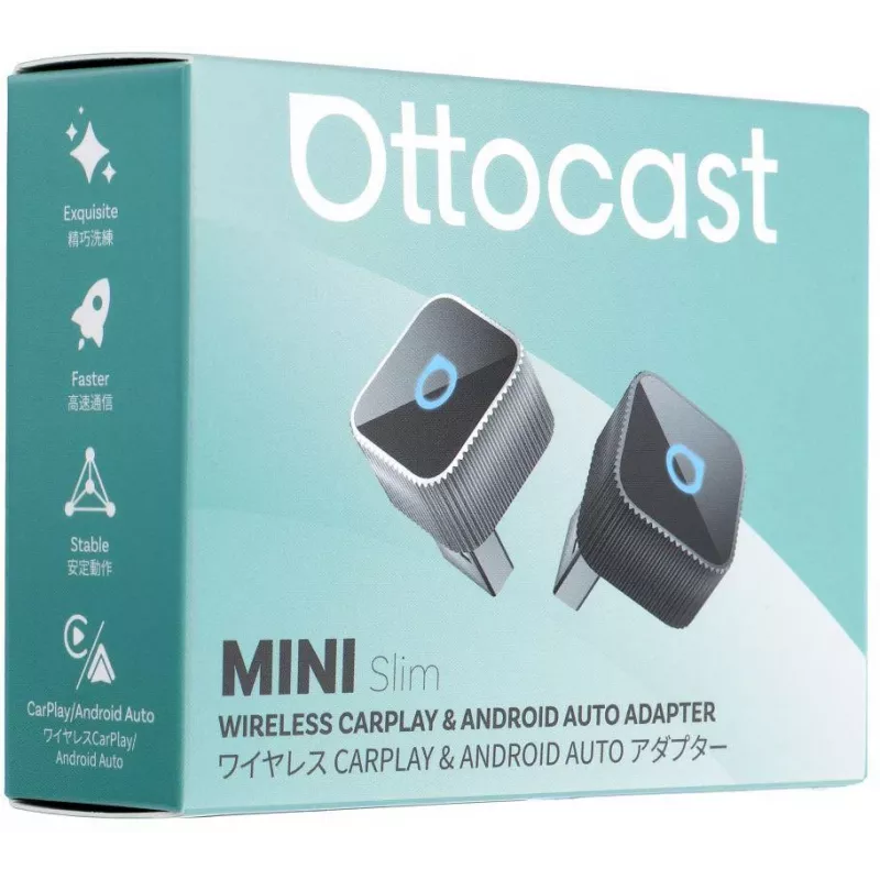 OTTOCAST Mini Cube T2 Adaptador inalámbrico CarPlay y Android Auto (Bluetooth/Wi-Fi)