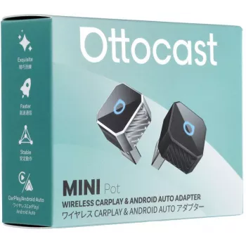 OTTOCAST Mini Cube T3 adaptador inalámbrico CarPlay y Android Auto, Bluetooth 5.0, Wi-Fi 5, USB-C, negro